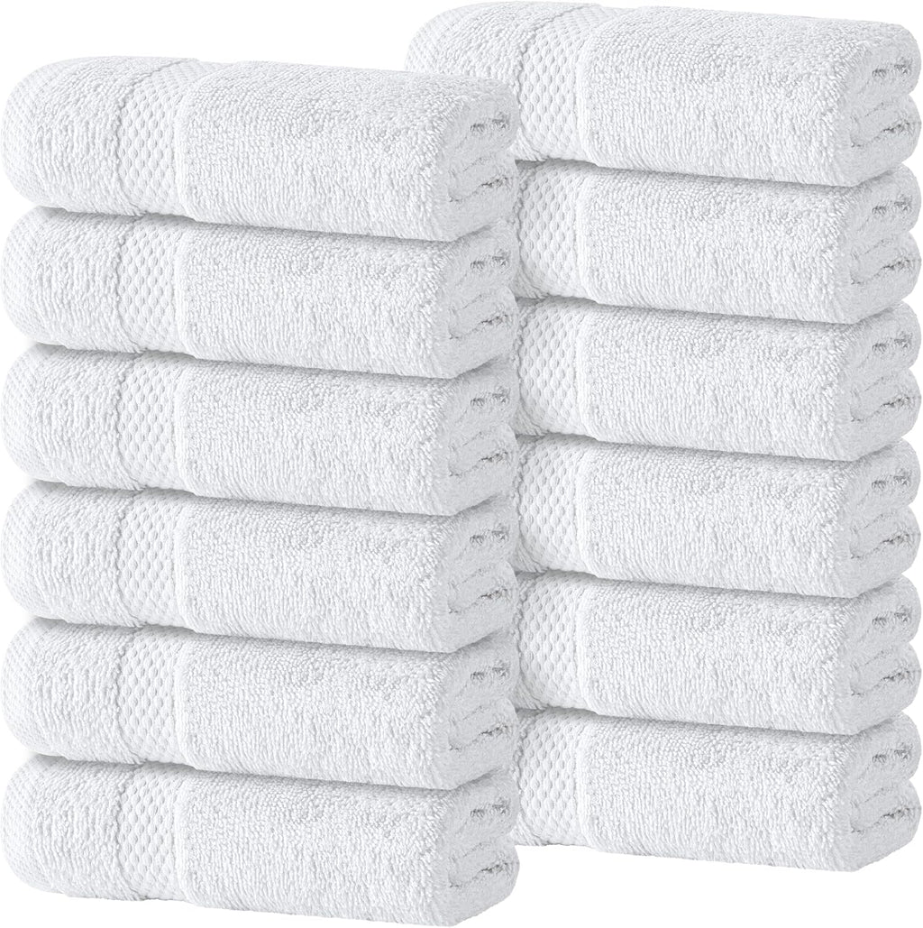 Luxury Cotton Washcloths 13x13 Inch - 650 GSM Turkish Cotton | Hotel, Spa, Bathroom Face Towel | 12 Pack