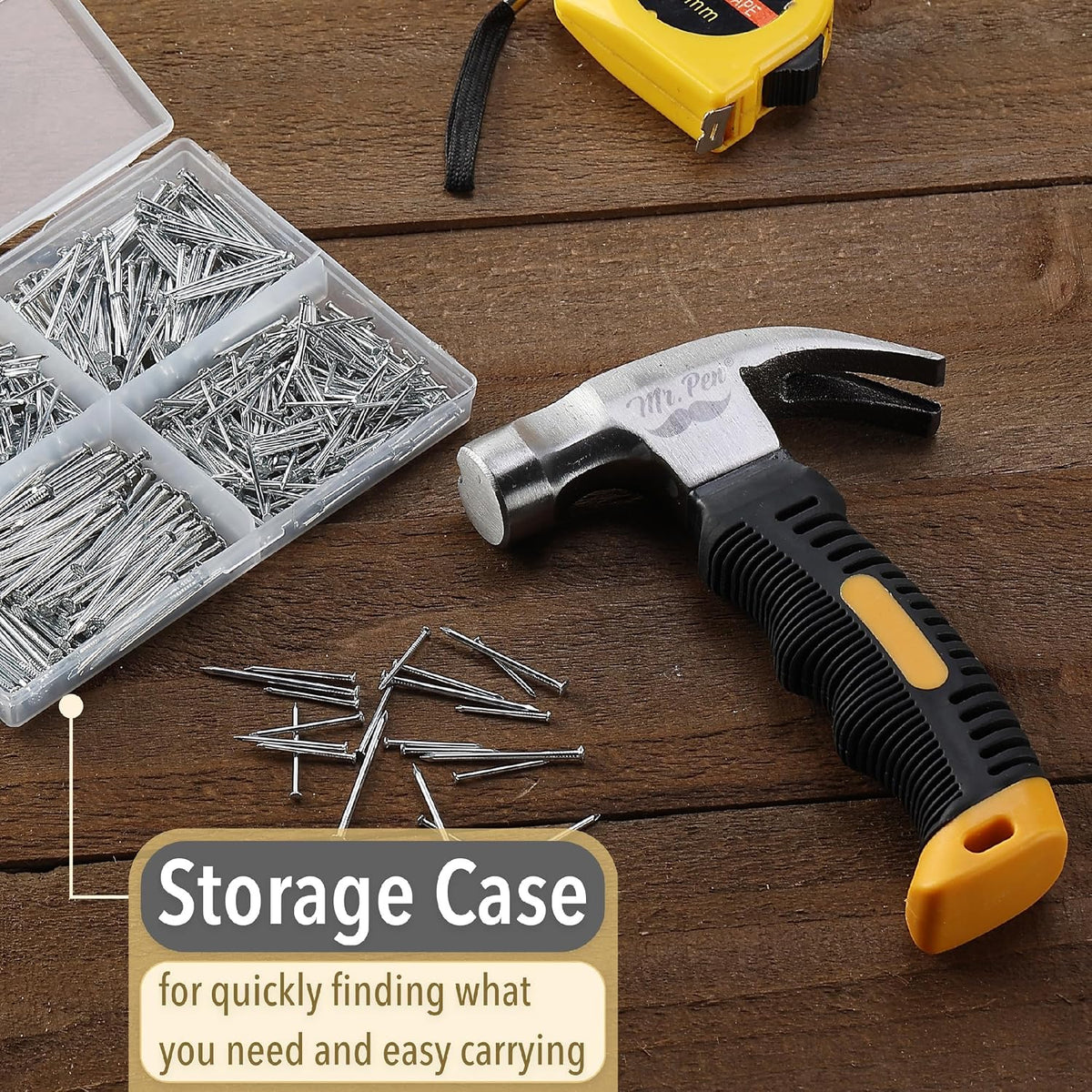 600pcs Nail Assortment Kit & 8oz Hammer for Picture Hanging