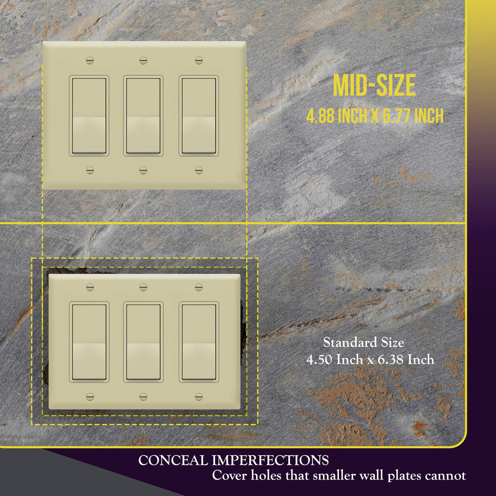 ENERLITES 3-Gang Ivory Mid-Size Decorator Switch Outlet Wall Plate Cover