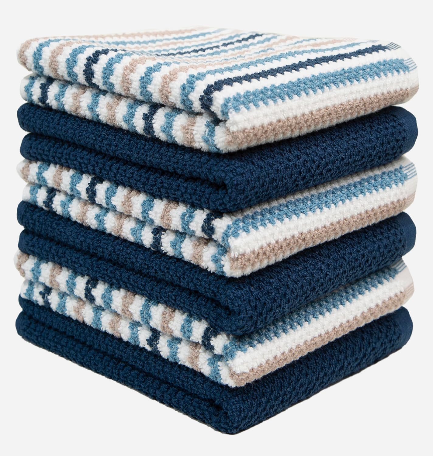 Bumble Kitchen Towels 6 Pack 100% Cotton 16"x26" - Blue Wide Stripe | 430 GSM Soft Kitchen Hand Towels with Hanging