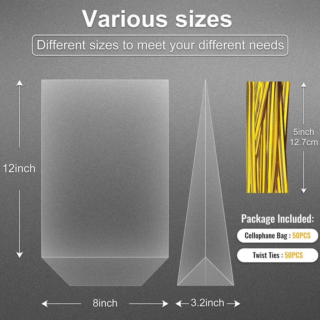 Clear Bottom Gusset Bags 50Pcs 8X12 Cellophane Plastic Gift Bag