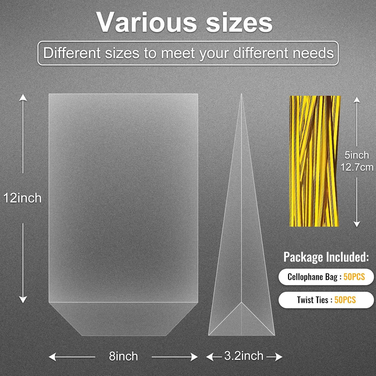 Clear Bottom Gusset Bags 50Pcs 8X12 Cellophane Plastic Gift Bag