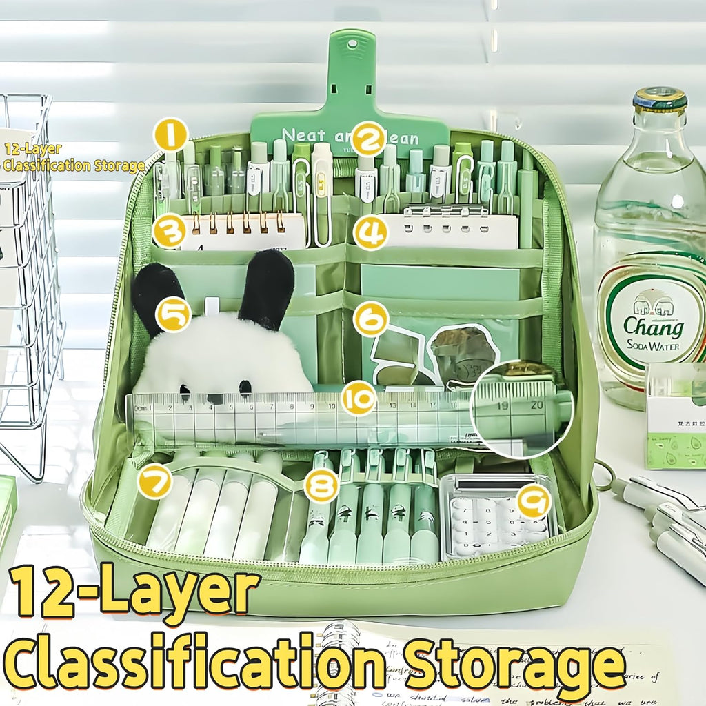 Kawaii Cute Pencil Pouch Aesthetic Standing Pencil Case (Green) | Large Capacity Stand Up Pencil Case, Cute Japanese