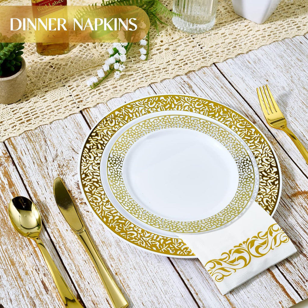 200 Pack Paper Napkins, Soft Disposable Dinner Napkins, 3 Ply, Gold