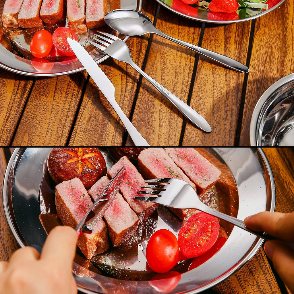 29pcs Stainless Steel Utensils Camping Mess Kits for 4 Person | with Bowls Plates Cups Forks Spoons and Knives
