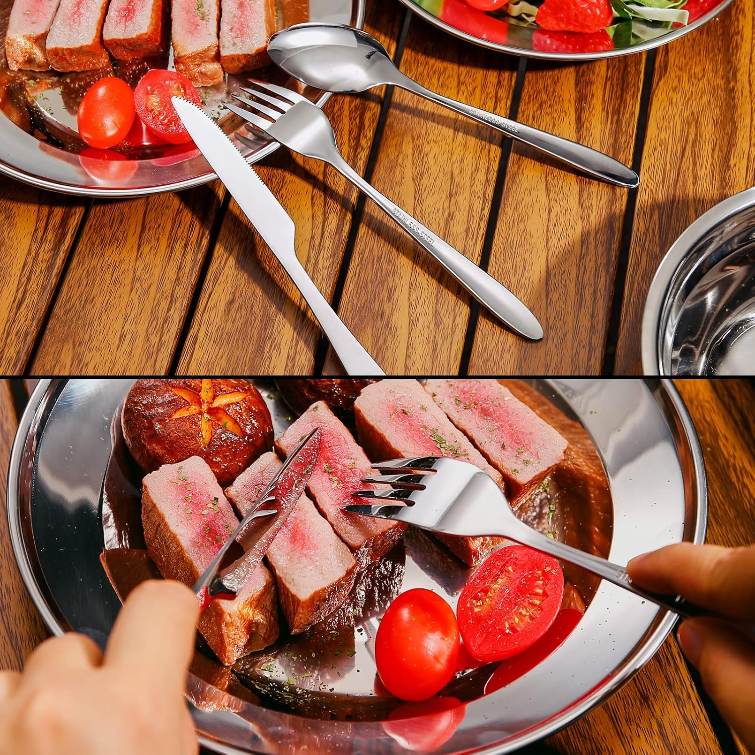29pcs Stainless Steel Utensils Camping Mess Kits for 4 Person | with Bowls Plates Cups Forks Spoons and Knives