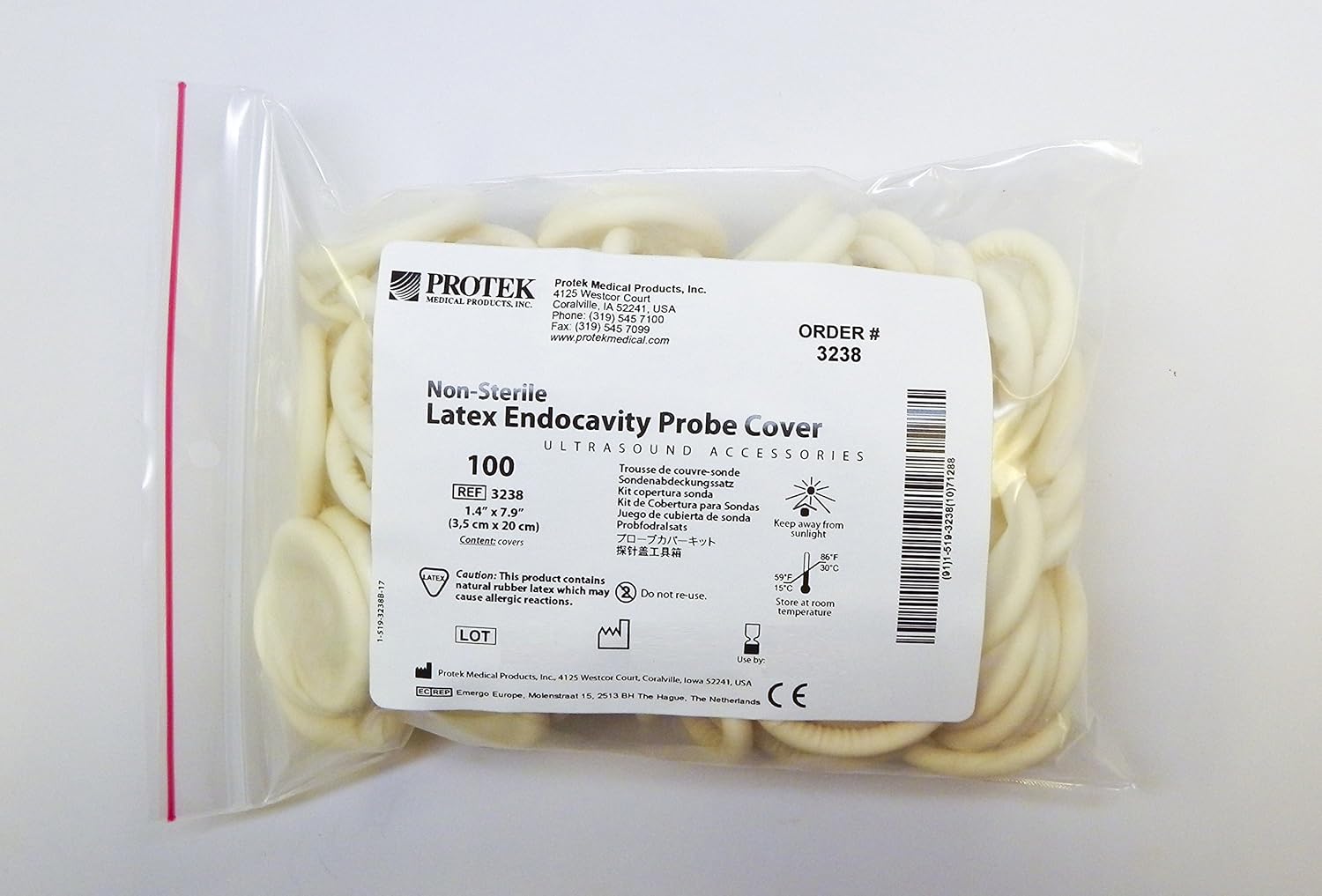 Latex Ultrasound transducer Probe Cover 1.5 x 7.9" endocavity Non sterile Bulk 100/box