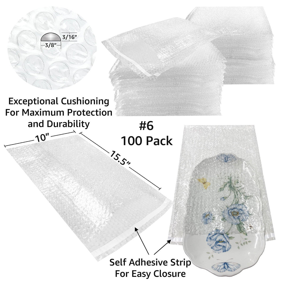 Bubble Pouches, 100 Pack, 10" x 15.5"
