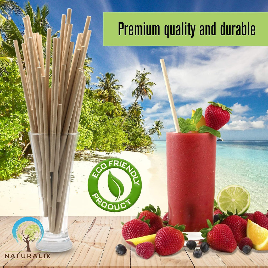 300/1000-Pack Extra Durable Brown Paper Straws Biodegradable- Premium Toxin Free Paper Straws Bulk- Drinking Straws