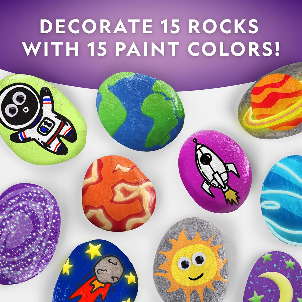 National Geographic Glow-in-the-Dark Rock Painting Craft Kit for Kids | 15 River Rocks, 15 Paint Colors, Glow Paints
