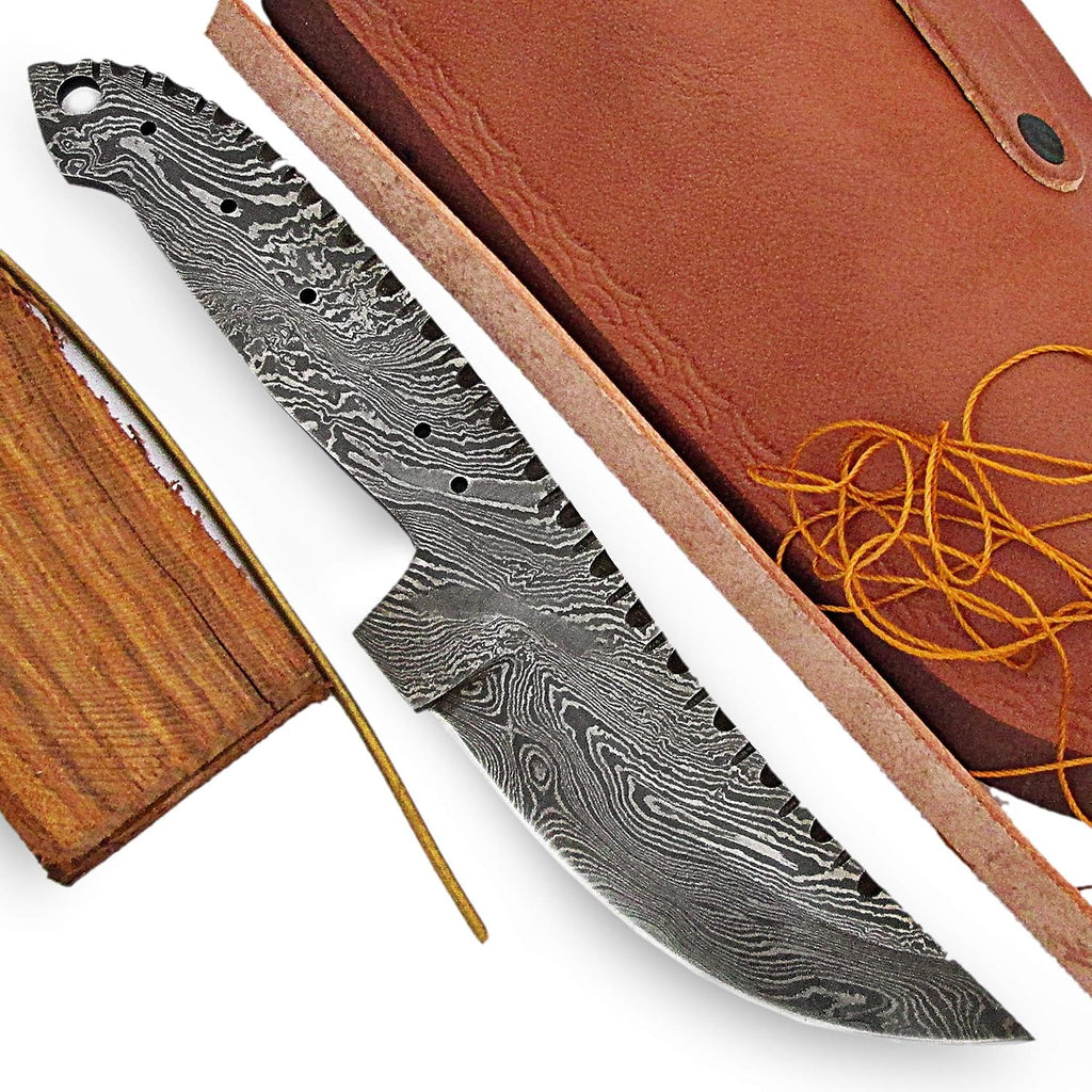 ColdLand |8.25" Hand Forged Damascus Steel Blank Blade Knife Kit for Knife Making Supplies with Micarta Handle