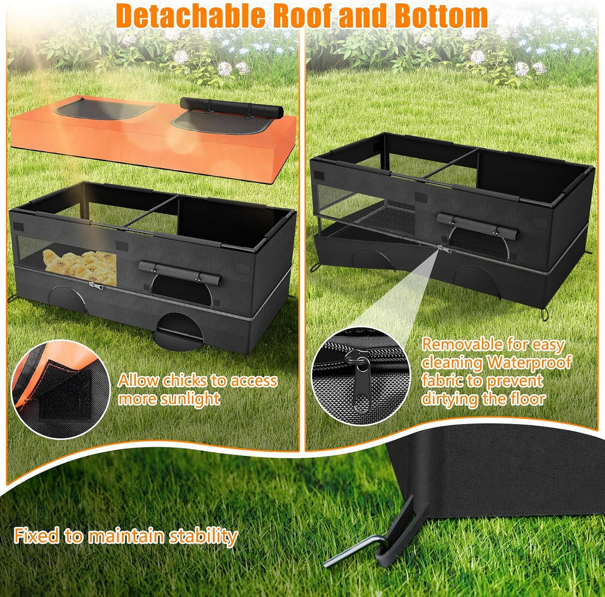 64" Large Chick Brooder Box, Baby Chicken Cage with Removable Roof & Floor