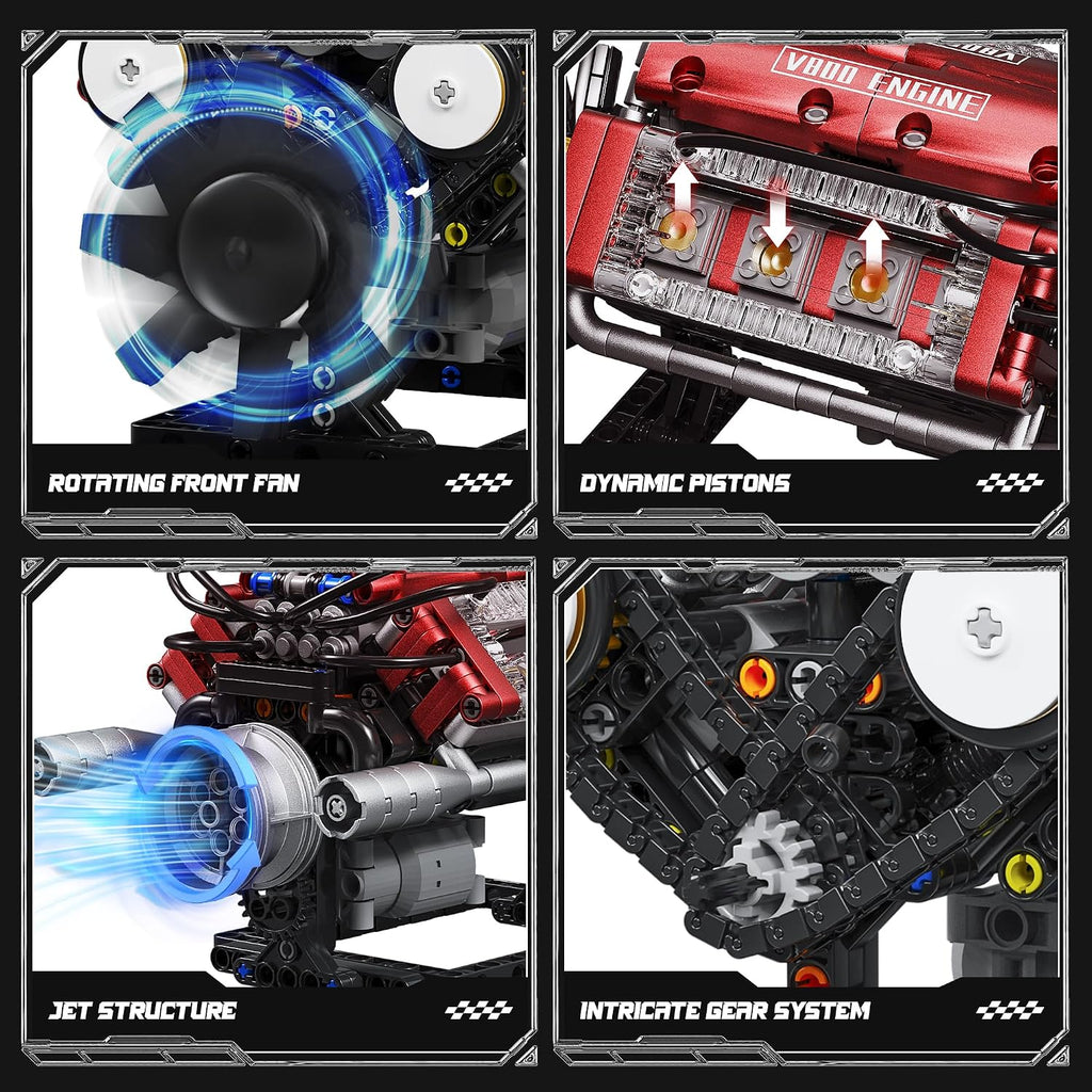 V8 Engine Building Blocks Sets, V8 Engine Model Kit That Runs – Motorized with Moving Pistons, Crankshaft & Rotating