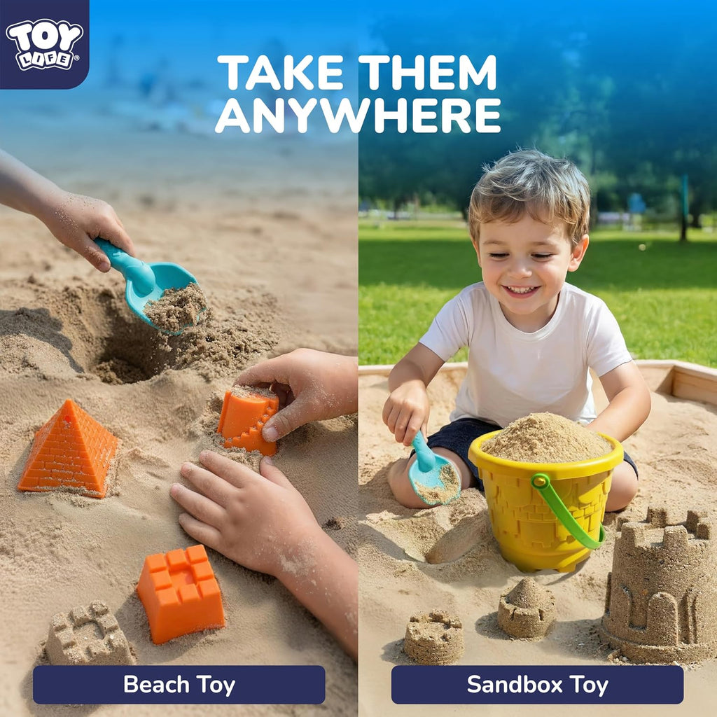Beach Toys for Kids, 11-Piece Sand Castle Bucket & Sand Toys Set | 6 sand molds, 2 shovels, mesh bag, beach pail &