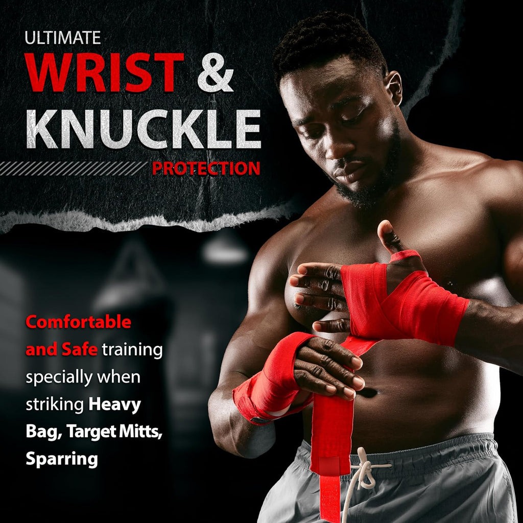 Boxing Hand Wraps Inner Gloves - 180 Inch Elasticated Thumb Loop Bandages - Kickboxing MMA Muay Thai Kickboxing