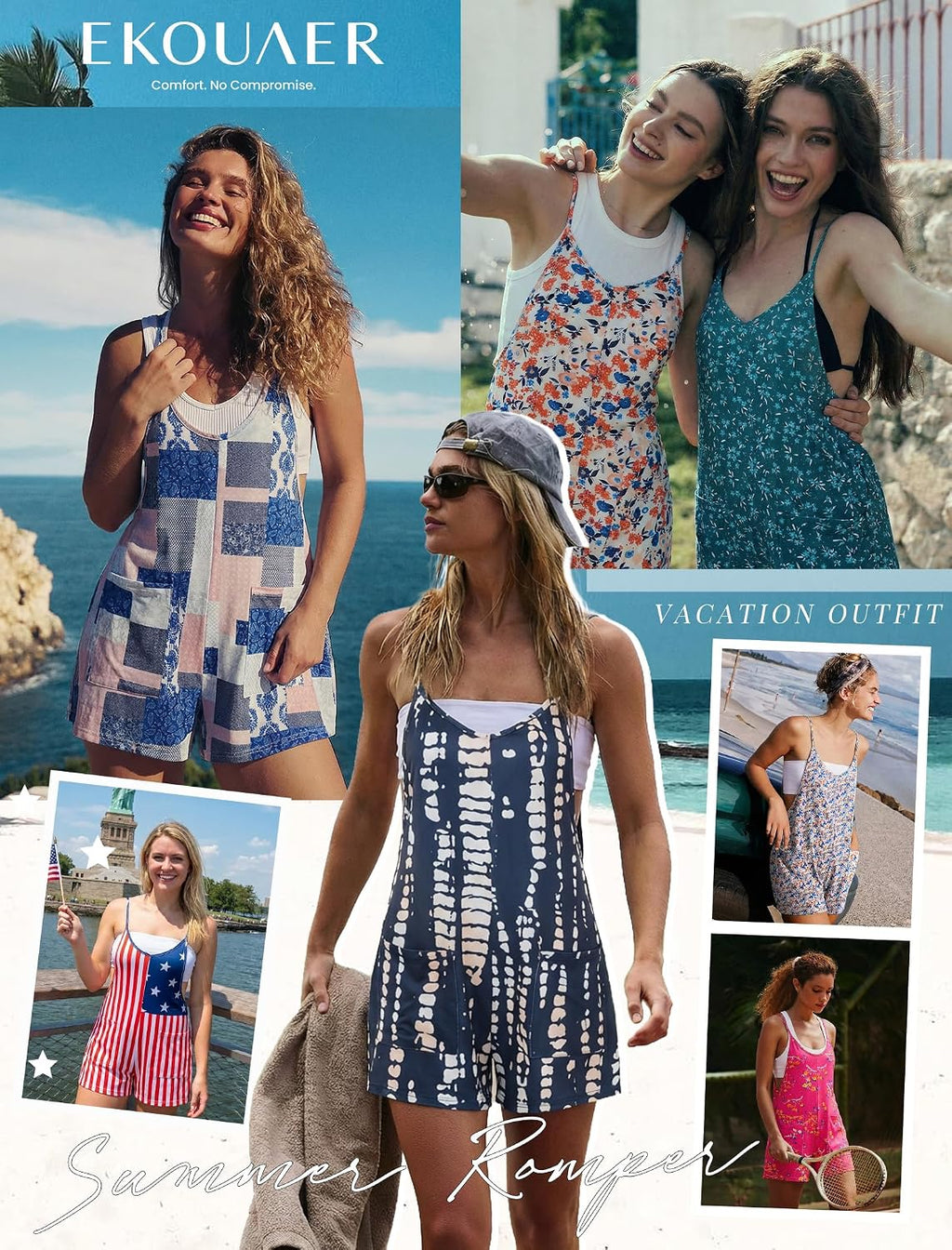 Rompers for Women Summer Casual Boho Short Jumpsuits Beach Outfits