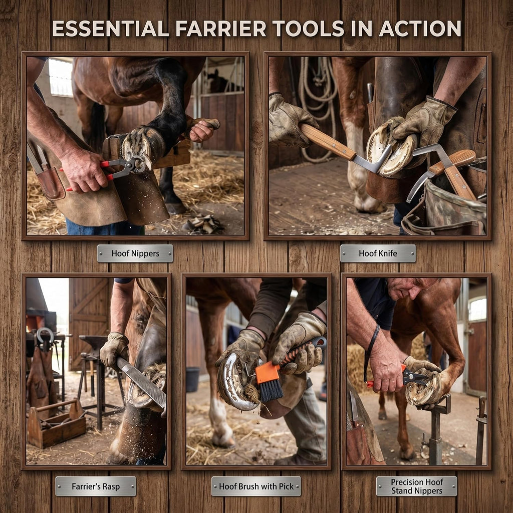 9 Pcs 8 Inch Farrier Tools Kit Horse Goat Hoof Trimmer Metal Shears Farriers Hoof Nipper Cutter Handle Knife Gloves