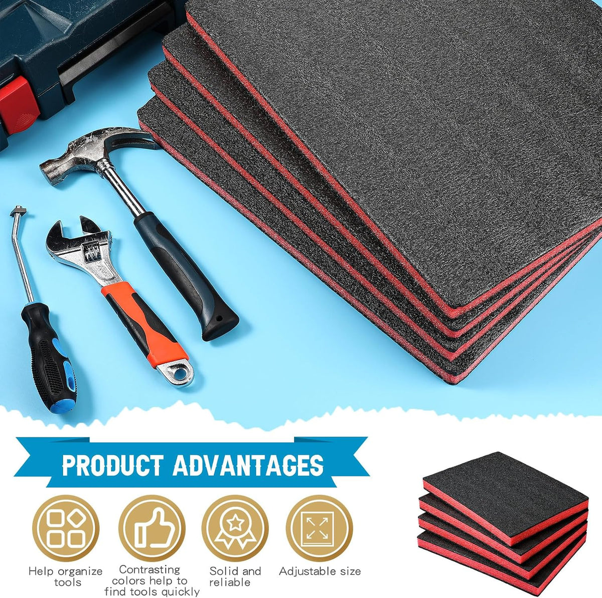 4 Pcs Polyethylene Foam, 16 x 12 x 1 Inch, Red, Black