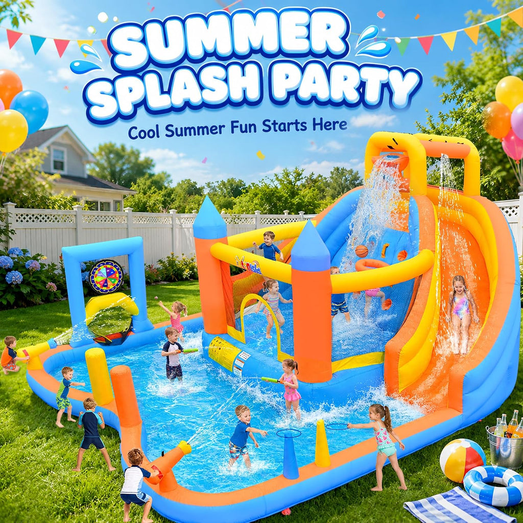 Large Inflatable Water Park,16x13x8 FT Water Bounce House with Dual Slides | Blow Up Water Slide with Bounce Area