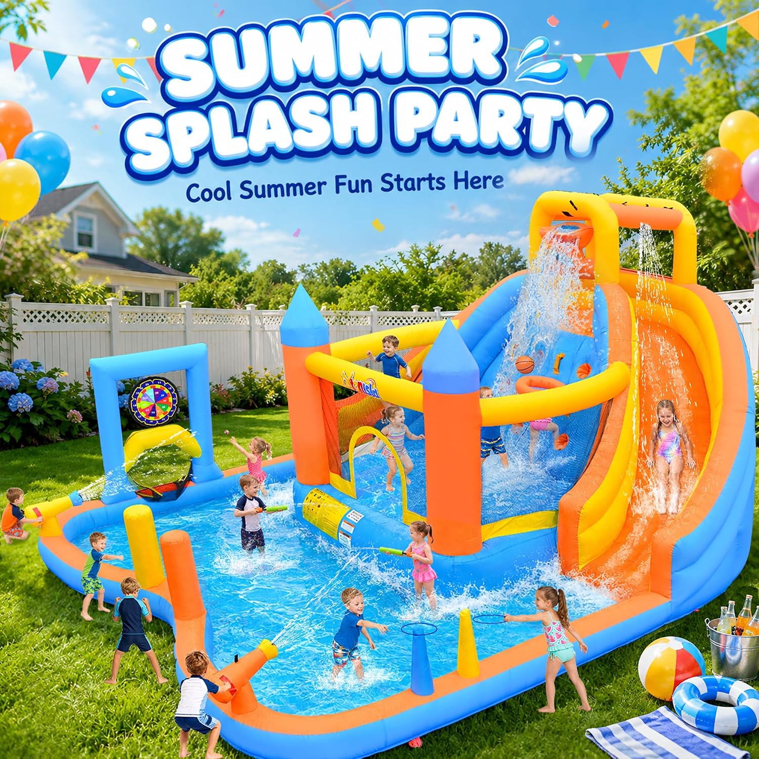 Large Inflatable Water Park,16x13x8 FT Water Bounce House with Dual Slides | Blow Up Water Slide with Bounce Area