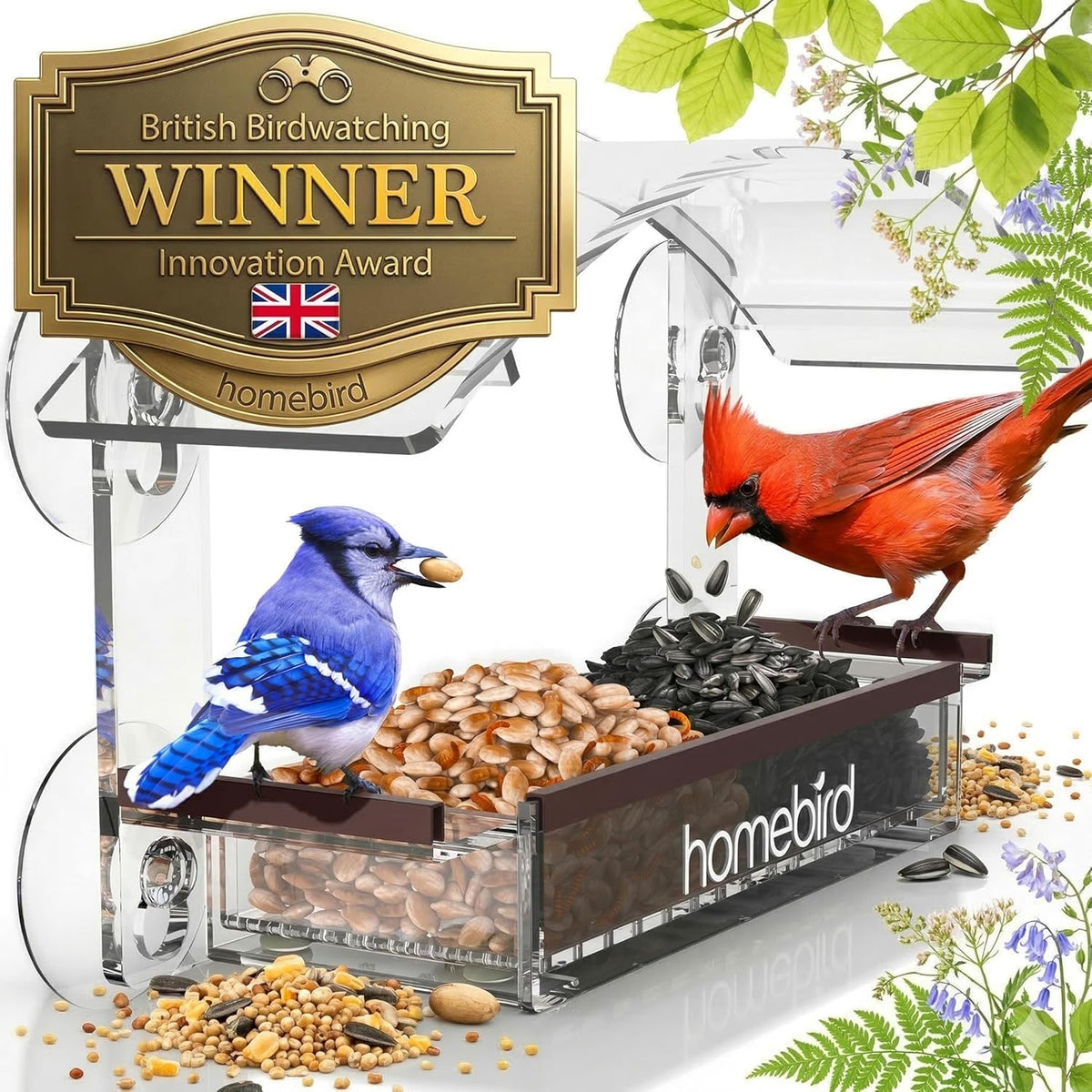 Window Bird Feeder with Strong Suction Cups - (Upgraded 2026 Model) Clear Acrylic Feeder Window for Cats Bird House Gift