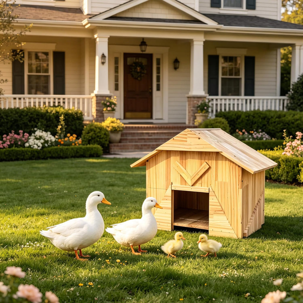Handcrafted Extra Large Solid Wood Duck Coop - Spacious Outdoor Poultry House for Ducks, Chickens & More, Easy