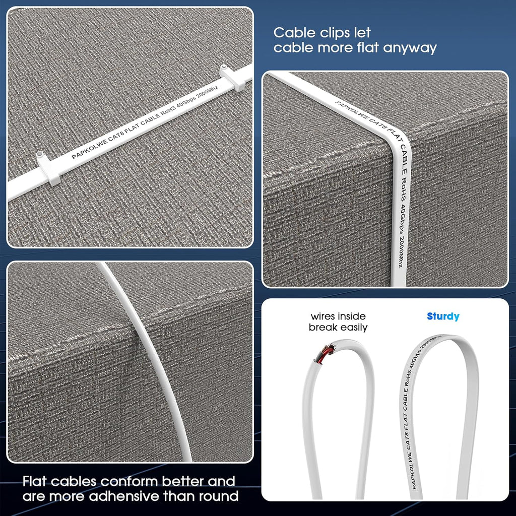Cat 8 Ethernet Cable 50 ft, 40Gbps 2000MHz RJ45 Flat Network LAN Cable | 6ft 10ft 15ft 20ft 25ft 30ft 35ft 40ft 60ft