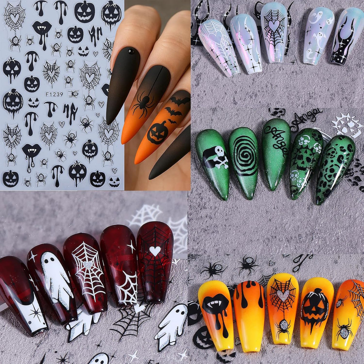 10 Sheets Gothic Halloween 3D Nail Stickers Decals for Nail Art Decoration