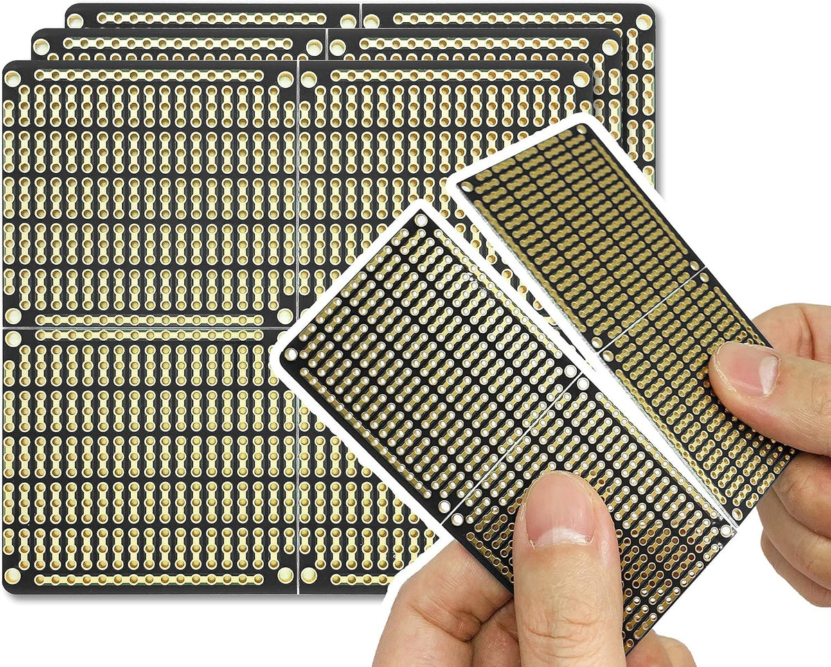 ElectroCookie PCB Prototype Board, Snappable Strip Board with Power Rails for Electronics Projects Compatible for DIY Arduino Soldering Projects, Gold-Plated, 3.8"x3.5" (3 Pack, Matte Black)