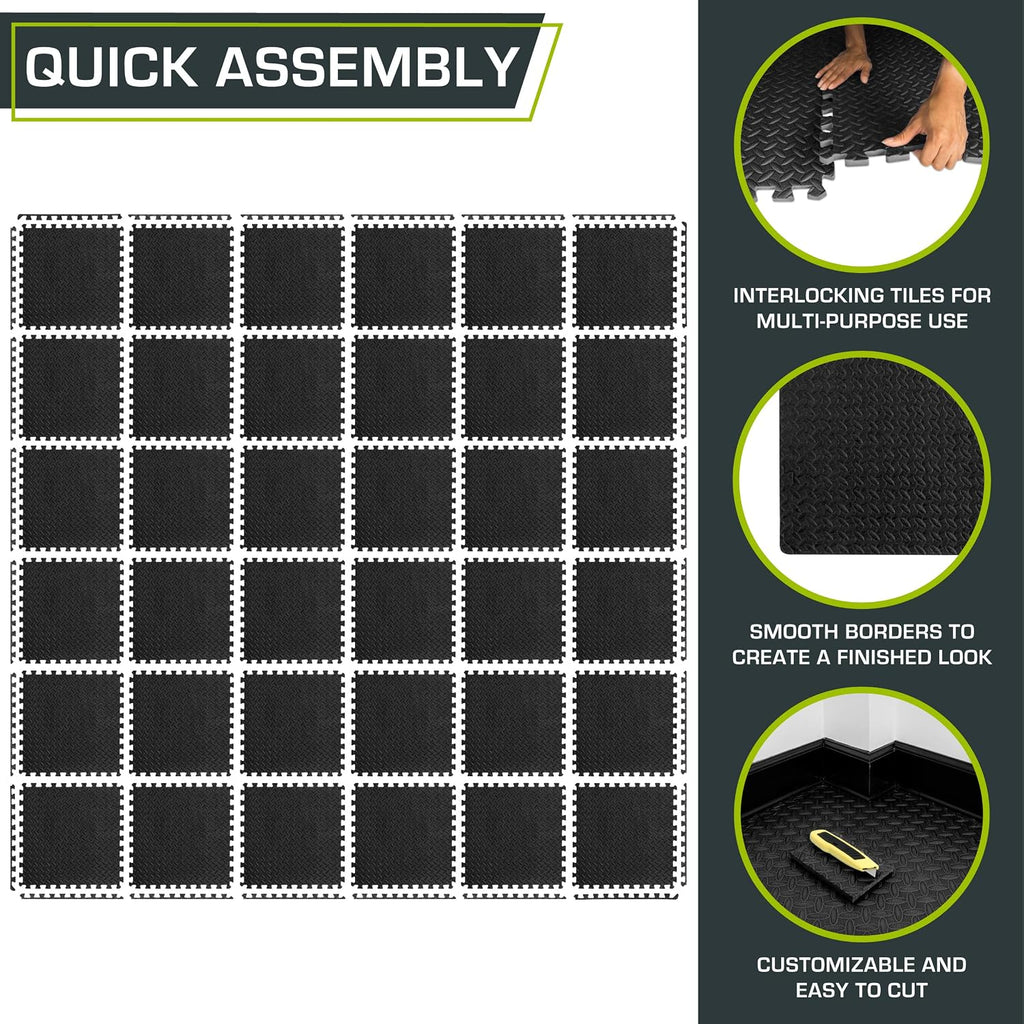Exercise Puzzle Mat ½-inch, EVA Interlocking Foam Floor Tiles for Home Gym, Workout Equipment, Kids Play Areas