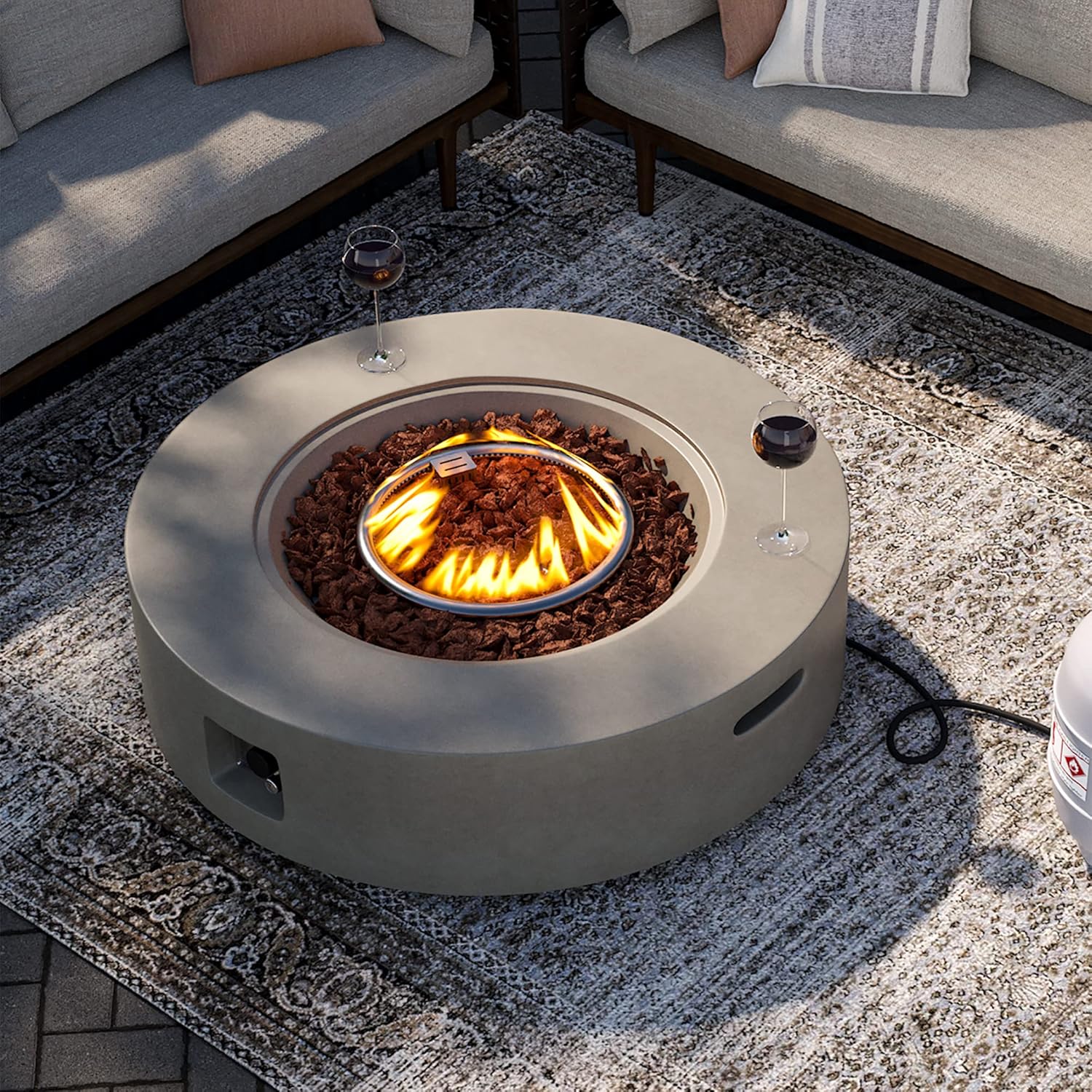 Outdoor 42" Propane Fire Pit Table, 50000 BTU Gray Patio Fire Table, Concrete Round Gas Fire Table w Lava Rocks