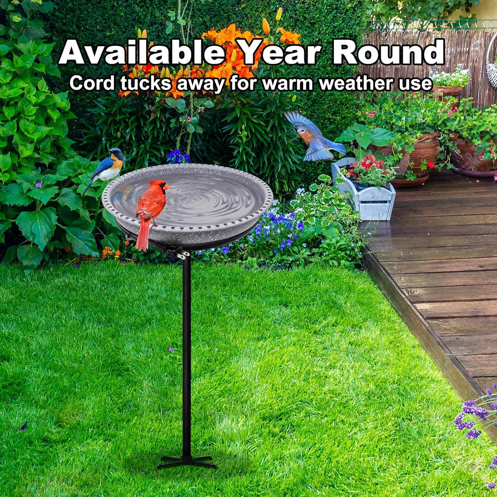 Heated Bird Bath, Stable 5-Prong Metal Base Thermostat Control Weather Resistance All Seasons Available 75W Heated