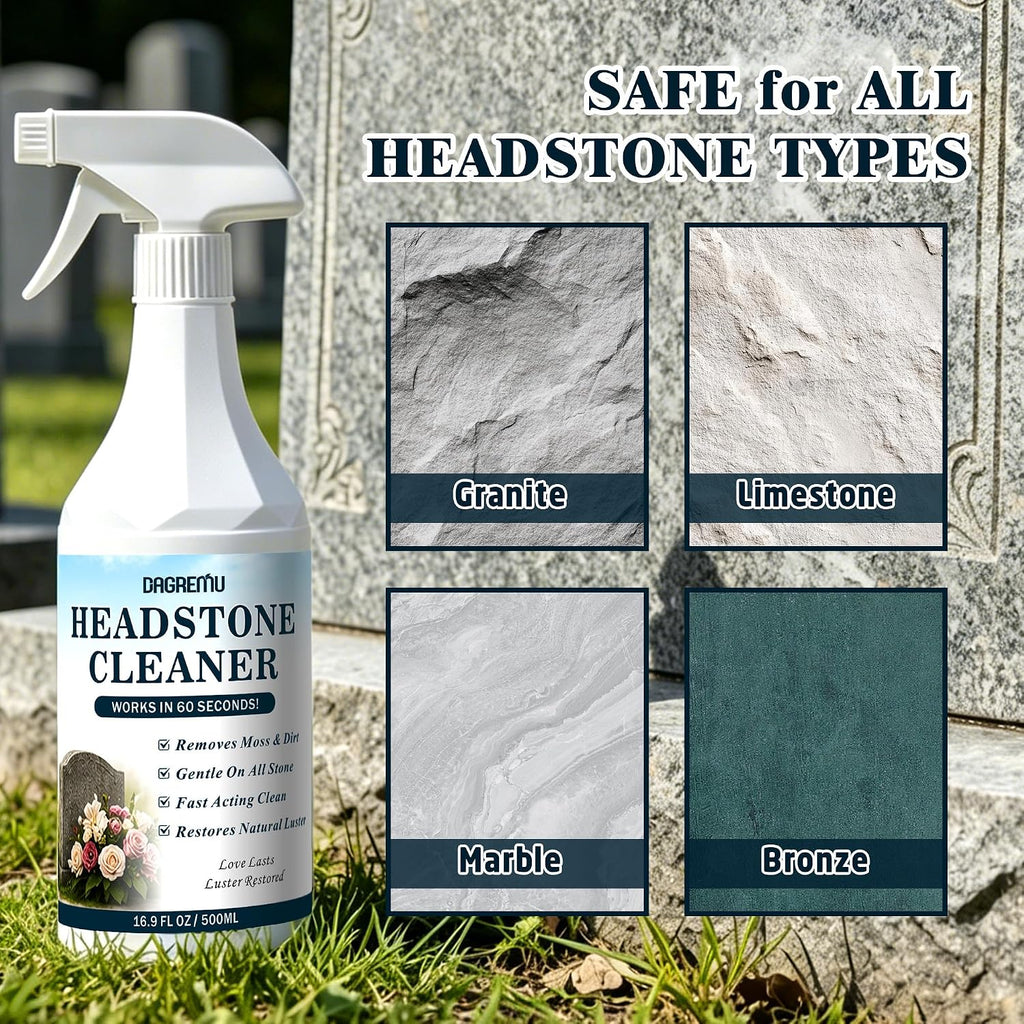 Headstone Cleaner for Graves, Effectively Removes Tough Moss & Dirt Stains
