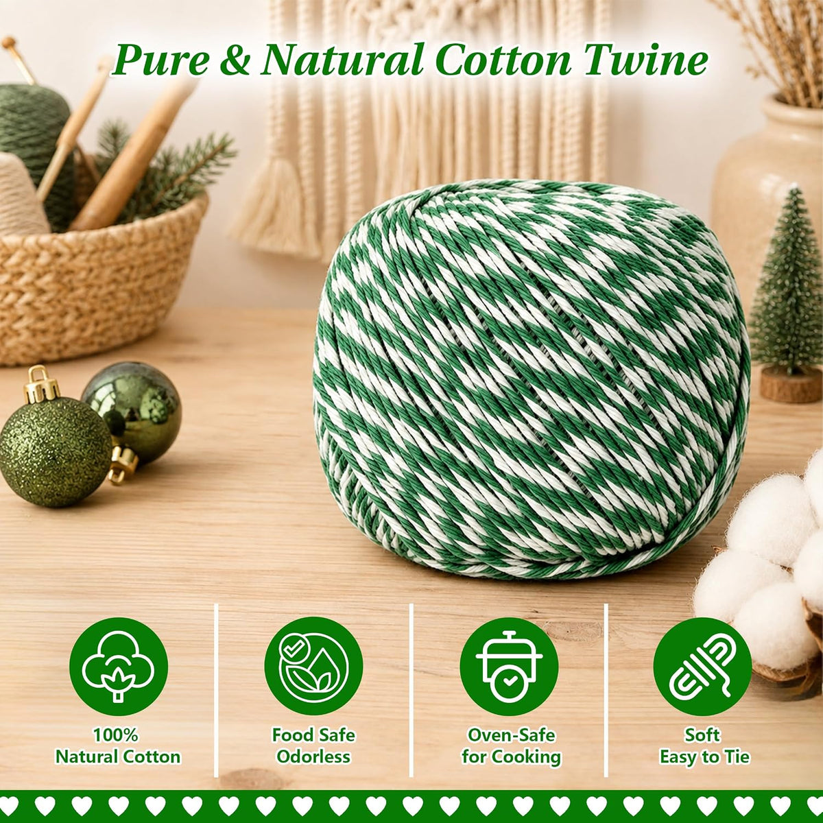 Cotton Bakers Twine, Cotton Twine String for Gift Wrapping, Baking & Crafts