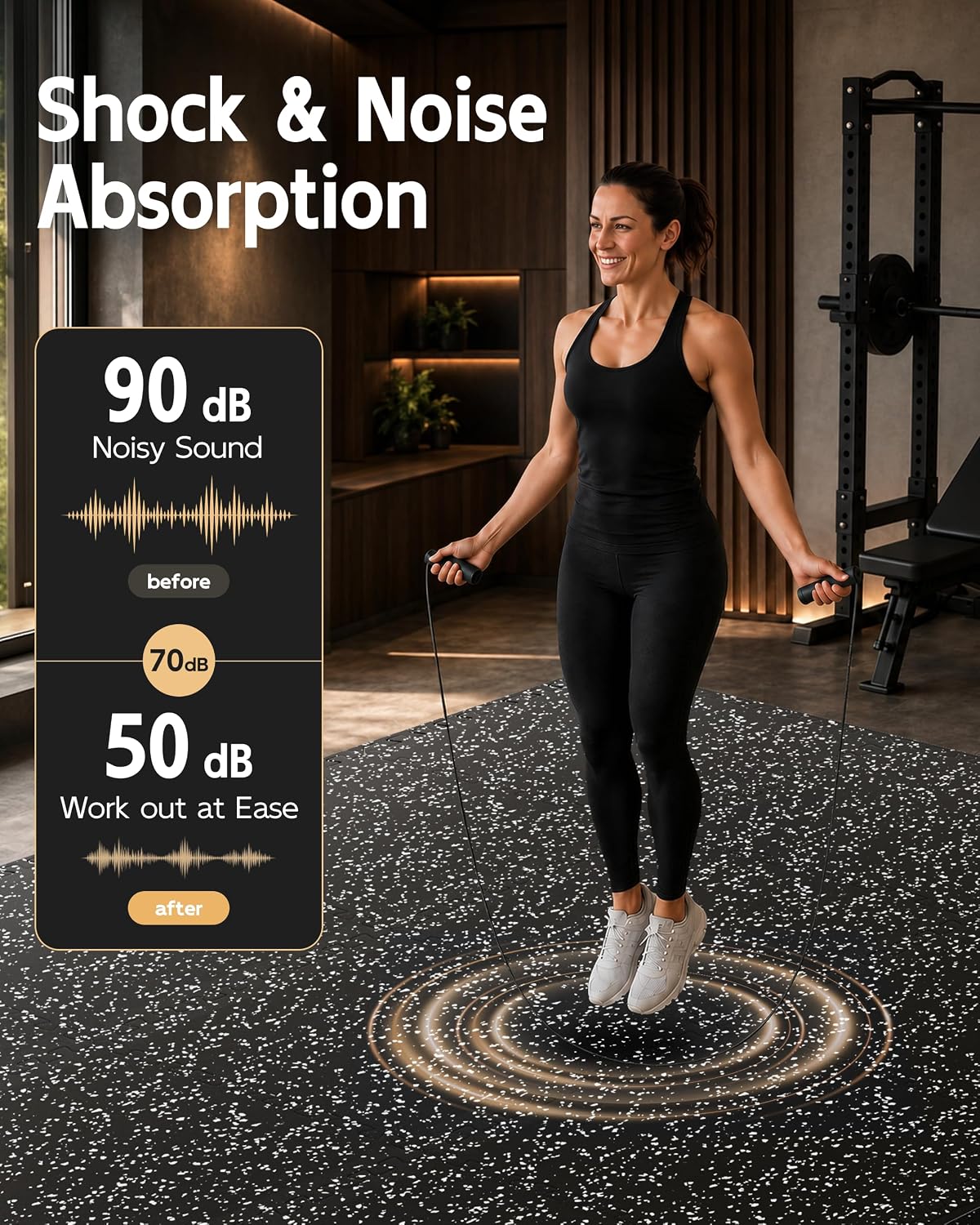 0.56" Thick Gym Flooring for Home Gym, Rubber Top