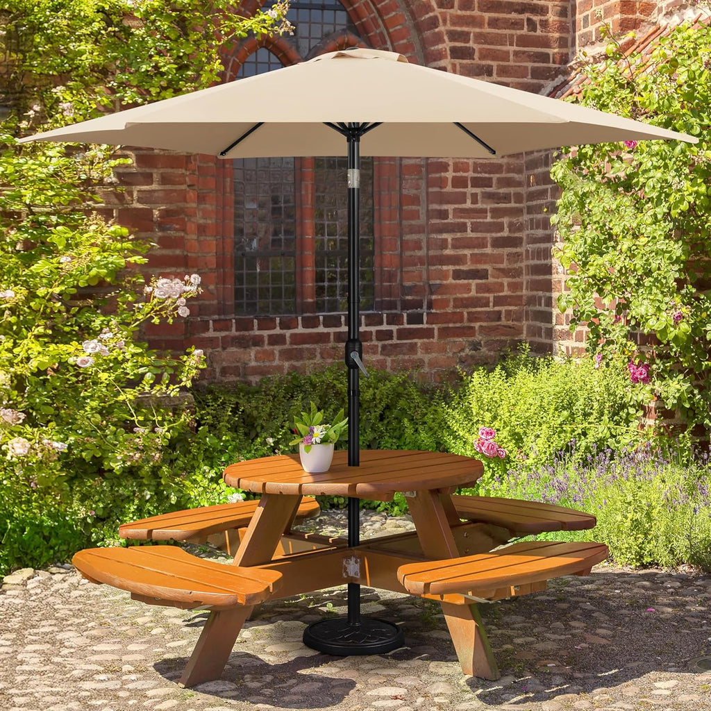 10FT Patio Sunshade with 26.5lb Umbrella Base Outdoor Table Sunshade w/Push Button Tilt, Crank and Sturdy Ribs, Patio