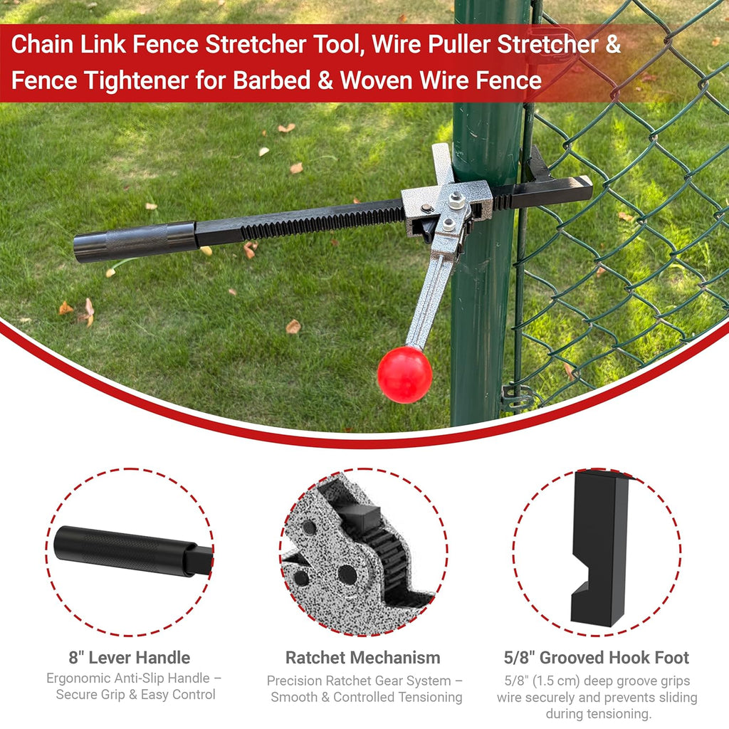 Chain Link Fence Stretcher Tool, Heavy-Duty Fence Puller & Tensioner for Fence Fabric Installation or Repair Projects