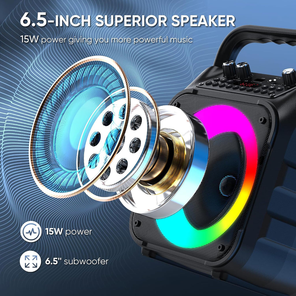 Karaoke Machine, Portable Bluetooth Speaker with 2 Wireless Microphones | Immersive Sound, 5 Light Modes, PA System