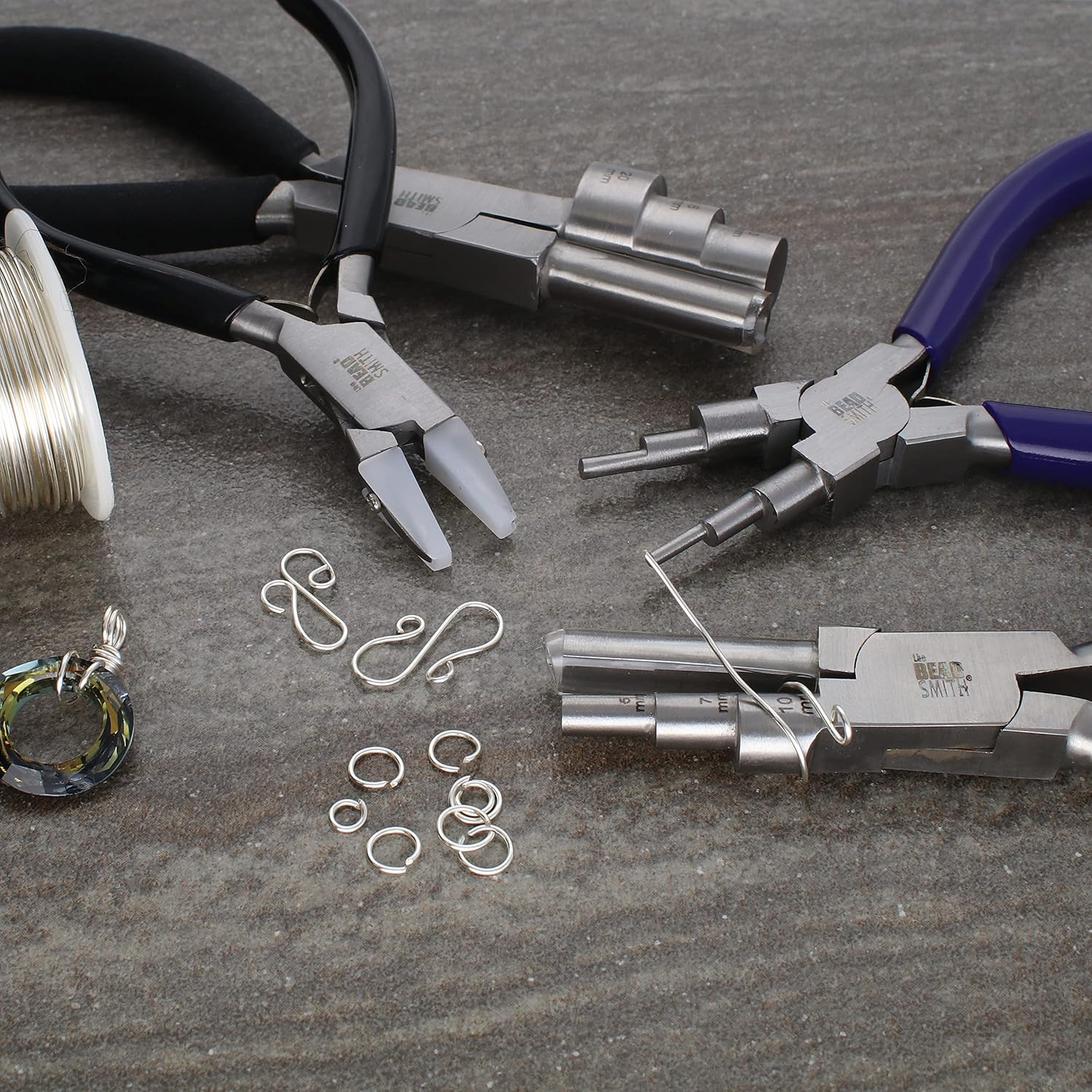 Wire Working Combo, 4-Piece Jewelry Making Set | 3 Different Wire Wrapping Pliers and Double Nylon Jaw Chain Nose
