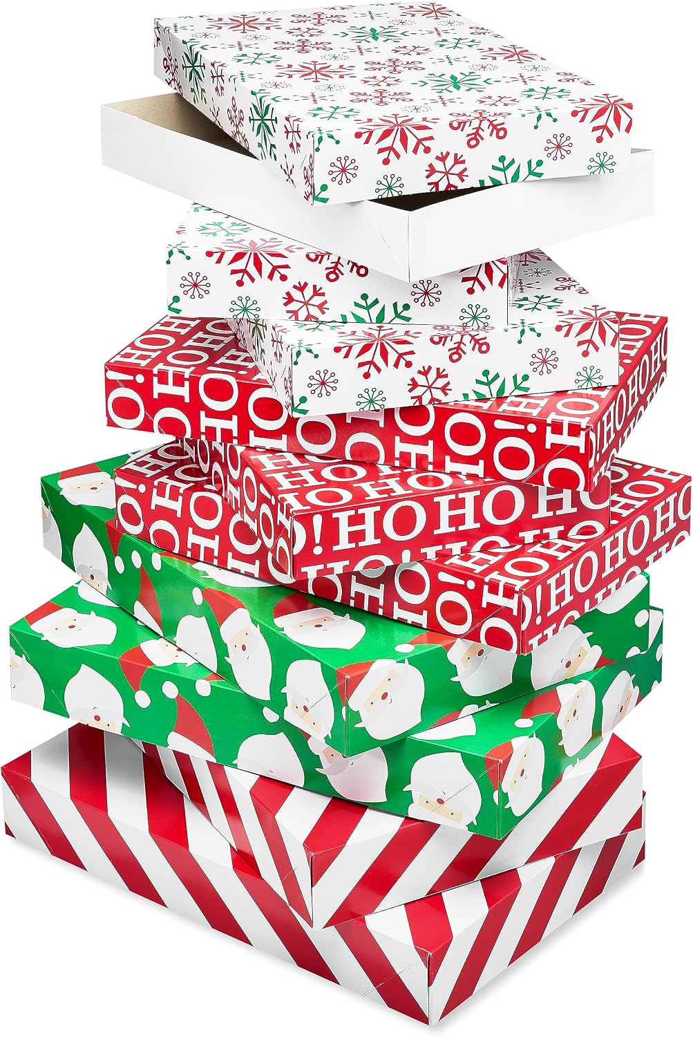 Christmas Gift Boxes with Lids for Presents, Festive Designs, Assorted Sizes (6 Medium Shirt and 4 Large Robe Boxes)