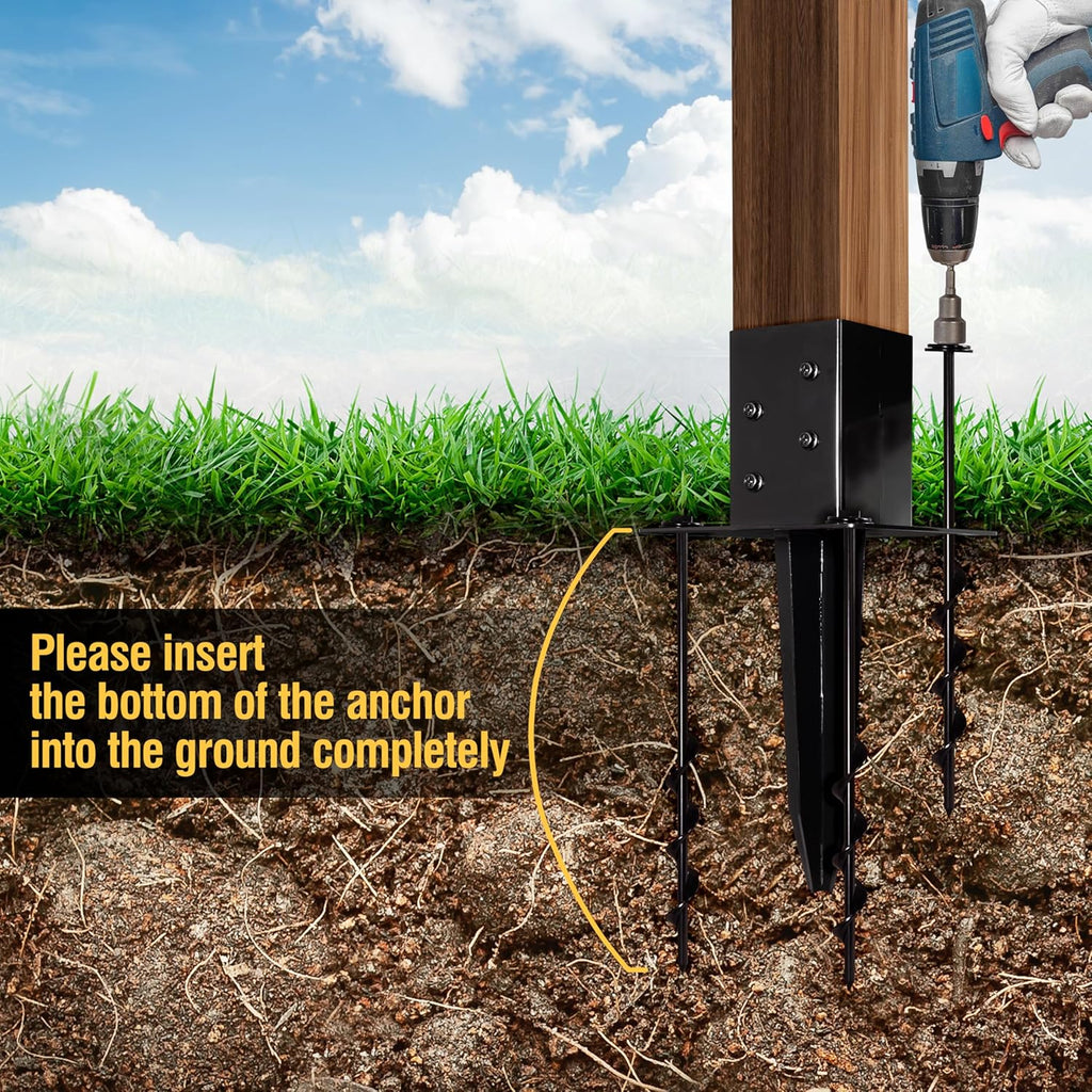 16″ No-Dig 4×4 Ground Spike Post Anchors – Powder-Coated Steel, Includes 4 Corner Screws – Heavy-Duty Ground Anchors