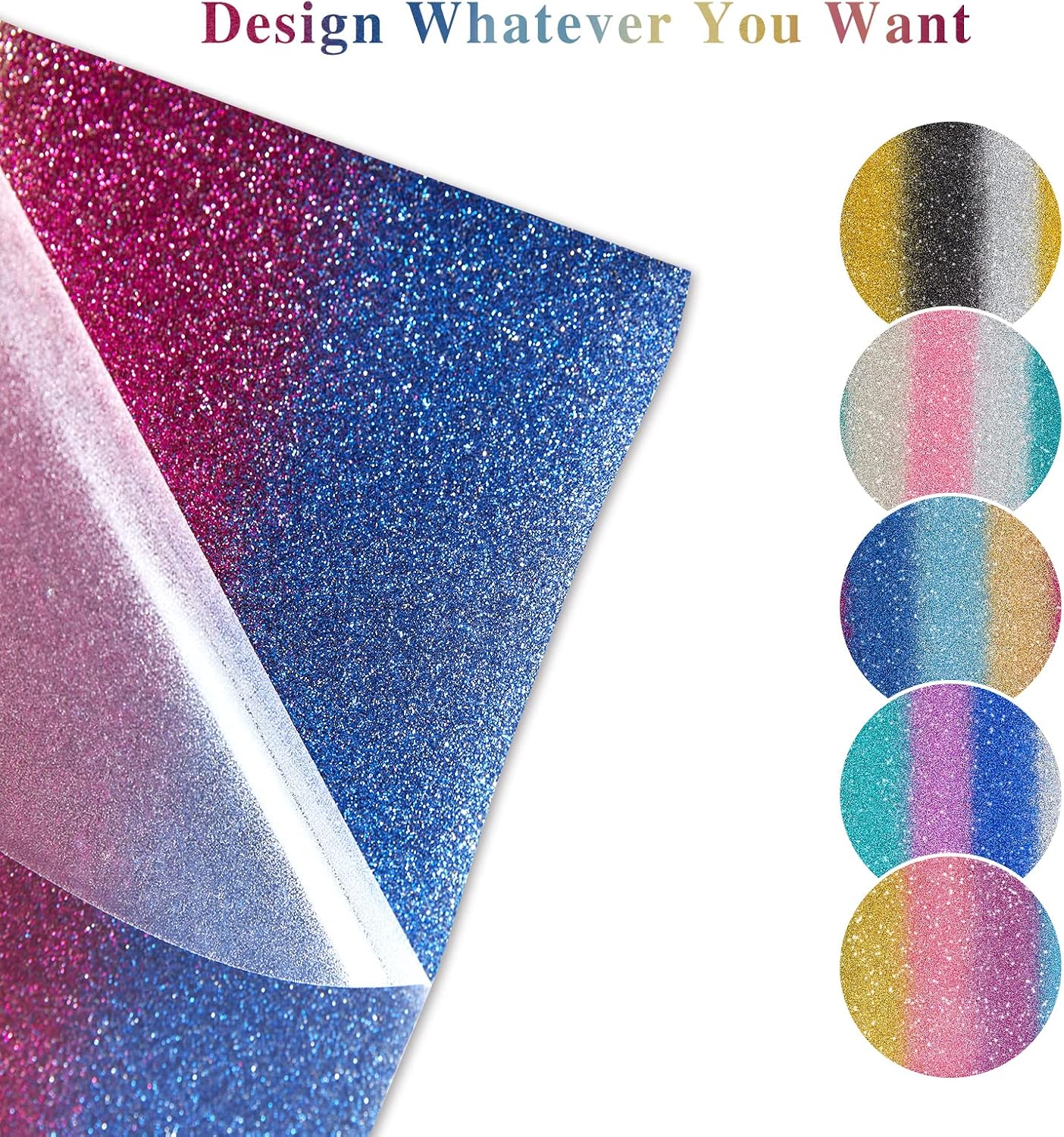 Rainbow Gradient Glitter HTV Vinyl, 5 Sheets 12×10in Iron on Vinyl | Sparkly Ombre Glitter HTV sheets,easy cut &