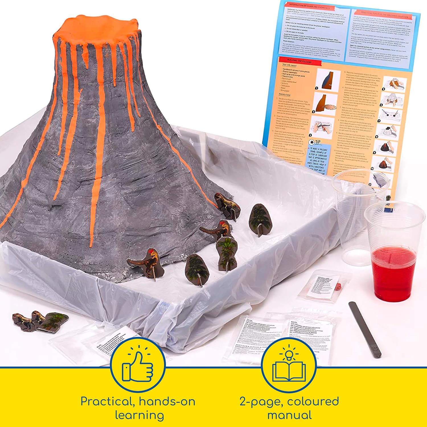 Thames & Kosmos Massive Erupting Volcano STEM Kit | DIY Giant Volcano Model, 1-Foot Tall | Includes Materials for