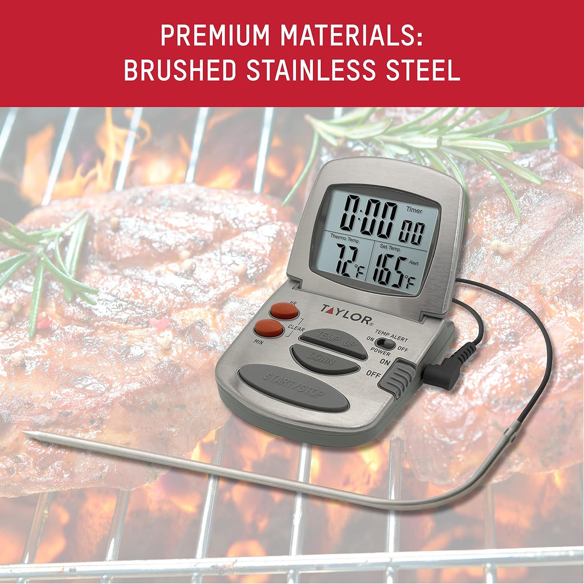 Precision Products Programmable with Timer Instant Read Wired Probe Digital, Meat, Food, Grill BBQ Cooking Kitchen