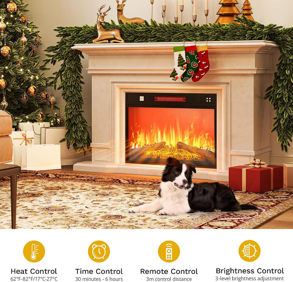 23 Inches Electric Fireplace Insert, Recessed Fireplace Heater with Remote Control, Adjustable Temperature, 6H Timer