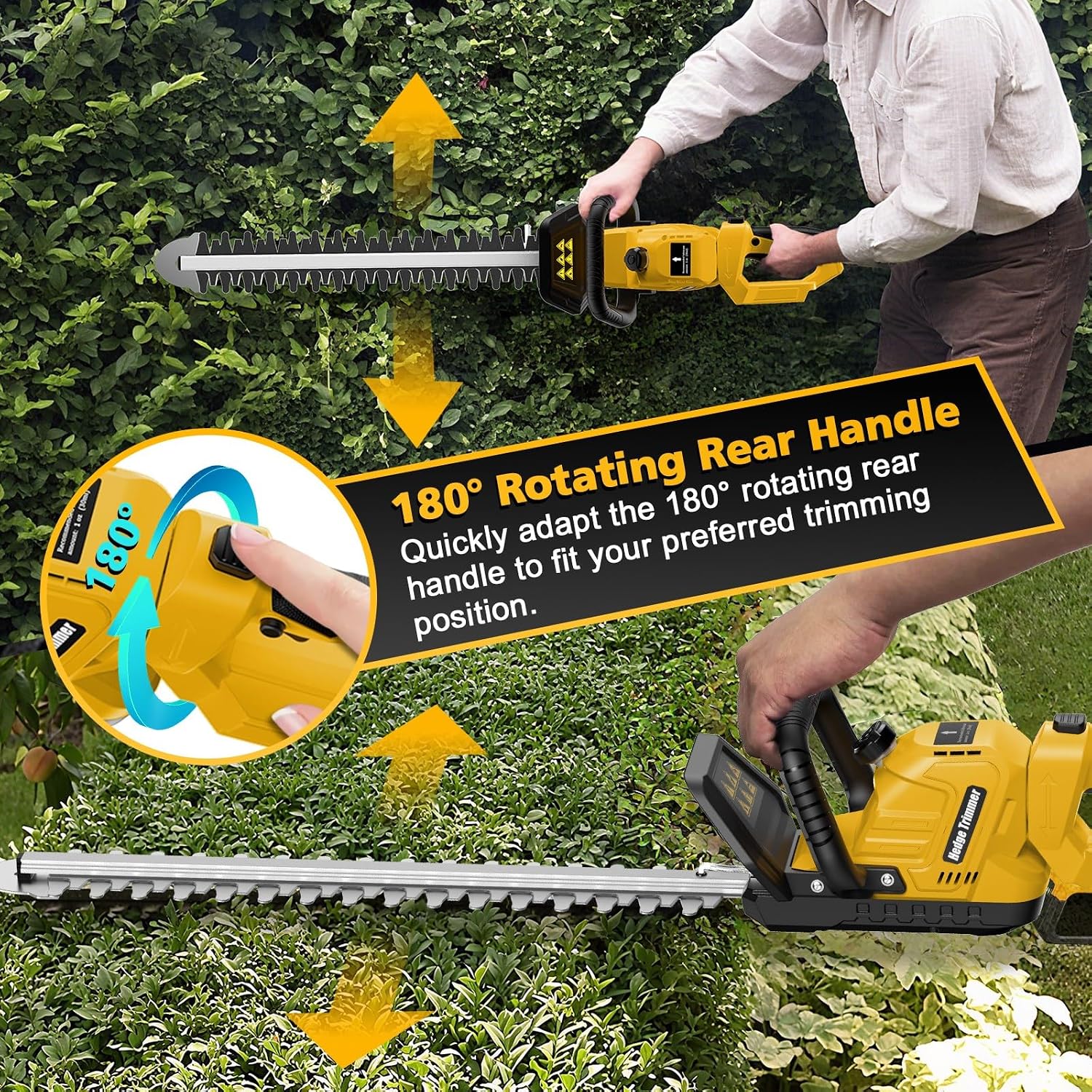 20.4" Hedge Trimmer Cordless Compatible with Dewalt 20V MAX Battery | Brushless Dual-Action,Lightweight 5 lbs,2/3"