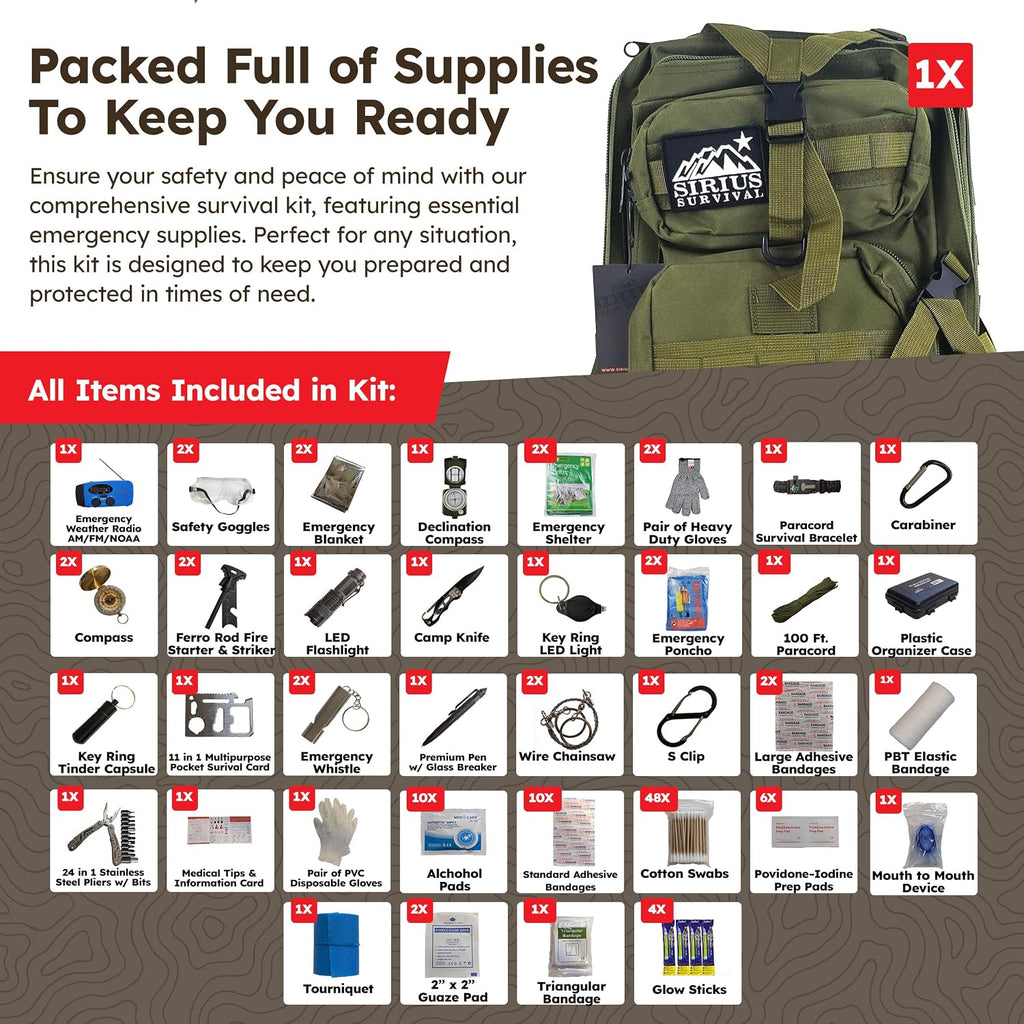 Bug Out Bag Backpack Bugout Kit Great for Family - Survival Backpack for Earthquakes, Hurricanes, Floods, Tornados