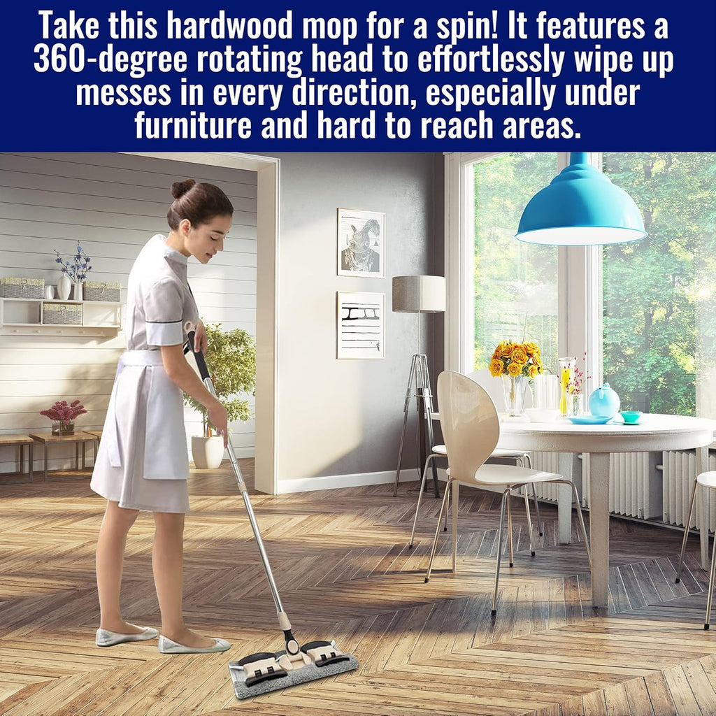 Microfiber Hardwood Floor Wet and Dry Dust Mop w/ 5 Reusable Pads, 360 Spin Mop System | Use on Wood, Tile, Laminate
