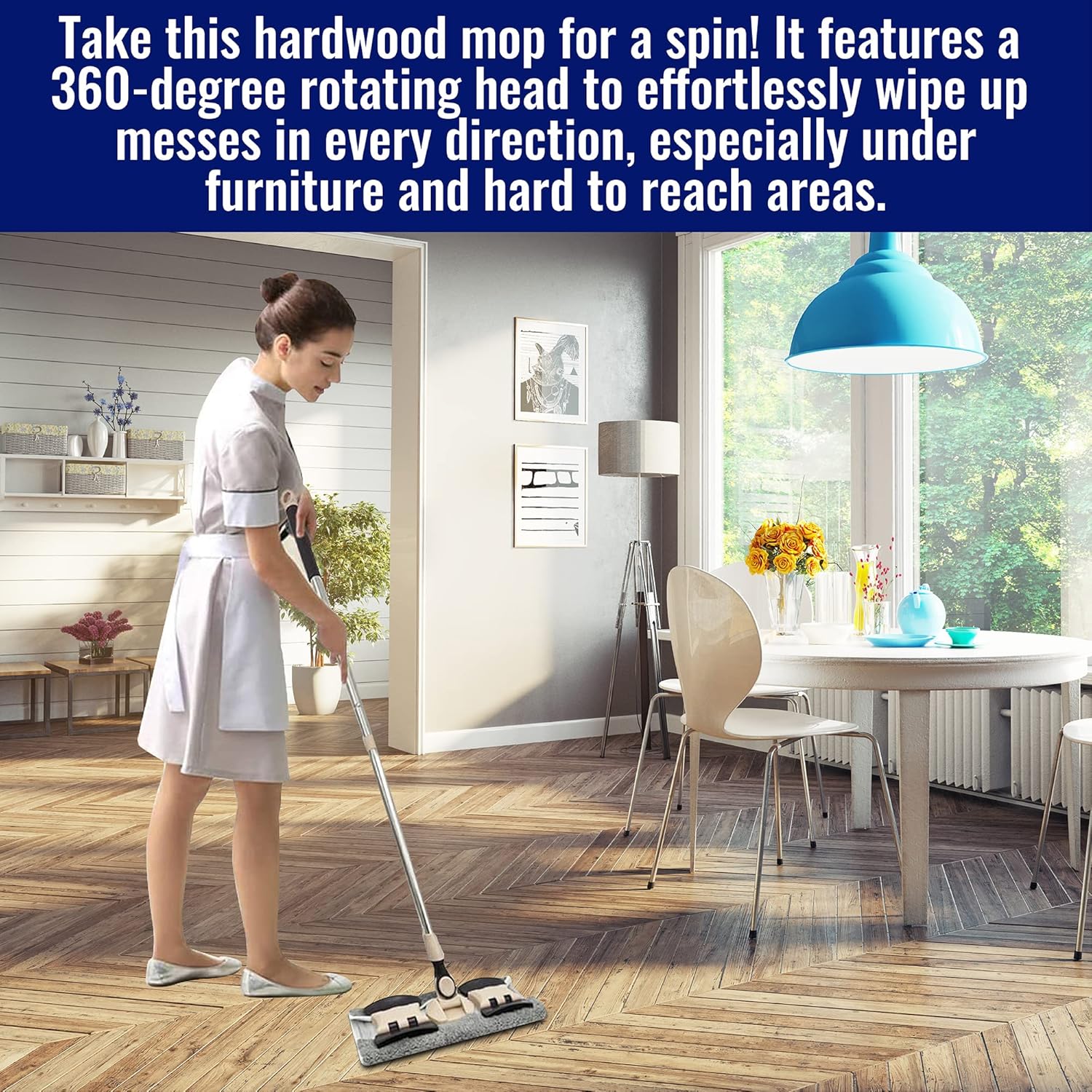 Microfiber Hardwood Floor Wet and Dry Dust Mop w/ 5 Reusable Pads, 360 Spin Mop System | Use on Wood, Tile, Laminate
