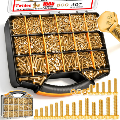 /1505PCS Metric Bolt Assortment M4/M5/M6/M8 Length 12-40mm Grade 8.8